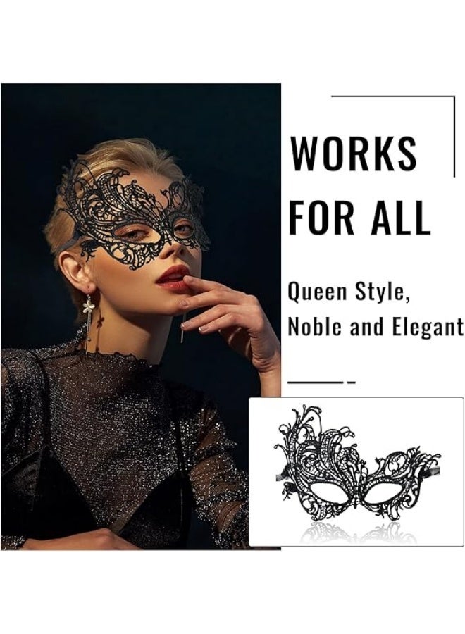 4 Pcs Women Lace Eye Mask, Masquerade Masks Mysterious Face Venetian Eyemask for Carnival Party Costume Ball, Black - Image 2